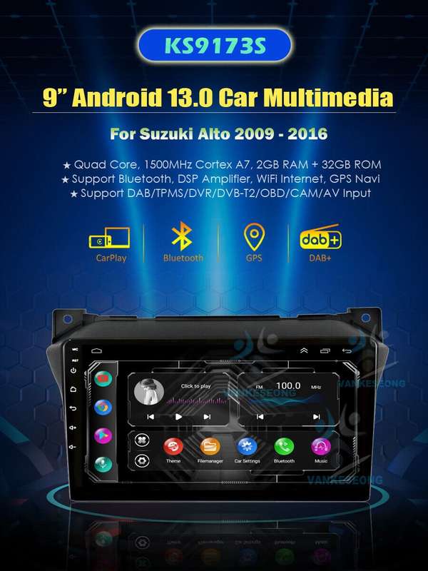 9" Android 13 Autoradio Sat Nav GPS Bluetooth CarPlay For Suzuki Alto 2009-2016