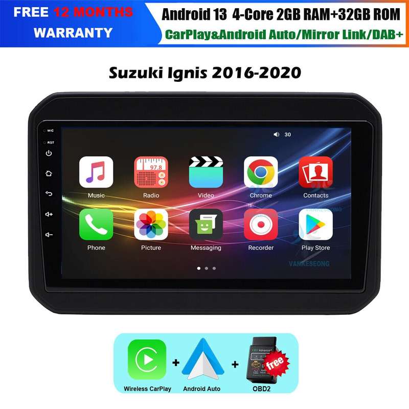 For Suzuki Ignis 2016-2020 Navigation GPS CarPlay Autoradio Android 13 Video+OBD