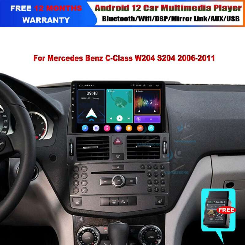 Android12 Radio GPS For Mercedes C Class W204 S204 2006-2011 DAB Stereo Sat Navi