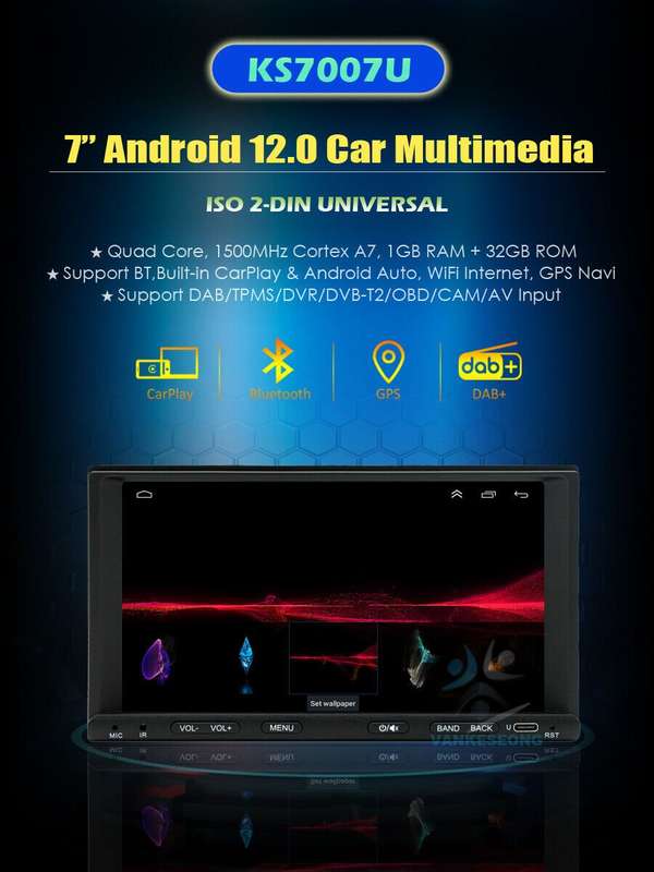 Double DIN 7" 32GB Car Radio Stereo Android Auto CarPlay Sat Nav USB Type-C GPS