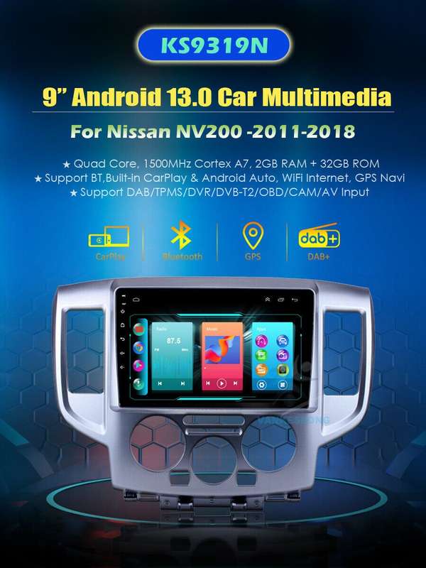 9" Android 13 Autoradio Sat Nav GPS Bluetooth DAB DSP For Nissan NV200 2011-2018