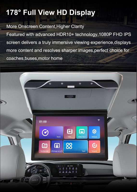 19" 32GB Android Car Monitor Overhead Flip Down 12-35V 4K LED Car Ceiling Screen