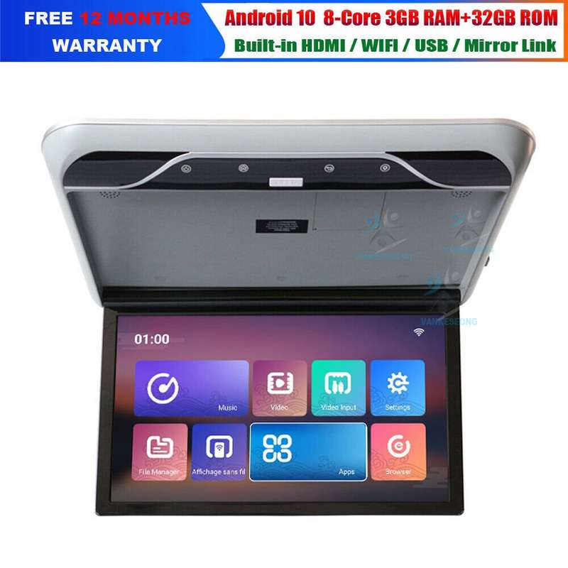19" Android Screen Car Roof Ceiling Flip Down WiFi BT Overhead Monitor USB HDMI