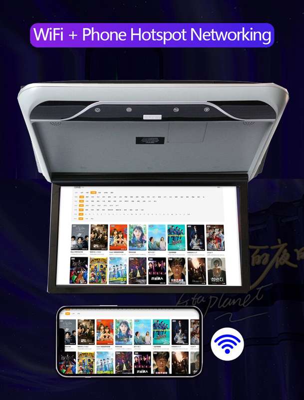 19" Android Screen Car Roof Ceiling Flip Down WiFi BT Overhead Monitor USB HDMI