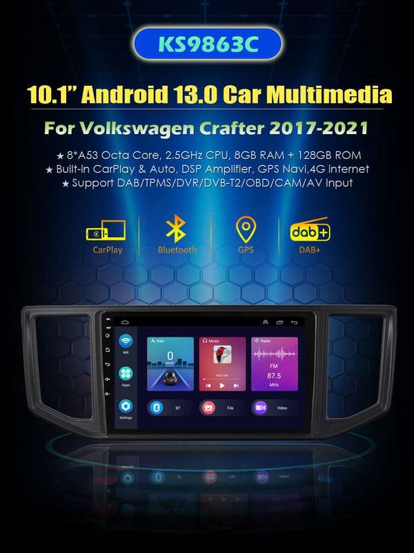 8+128GB Android 13 CarPlay GPS 4G DAB DSP Autoradio For VW Crafter MK2 2017-2021