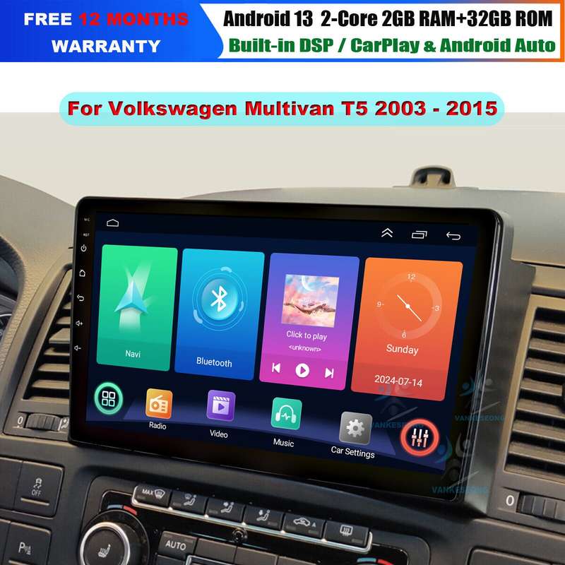 Android 13 CarPlay Autoradio GPS Sat Nav For Volkswagen Multivan V T5 BT DAB+OBD