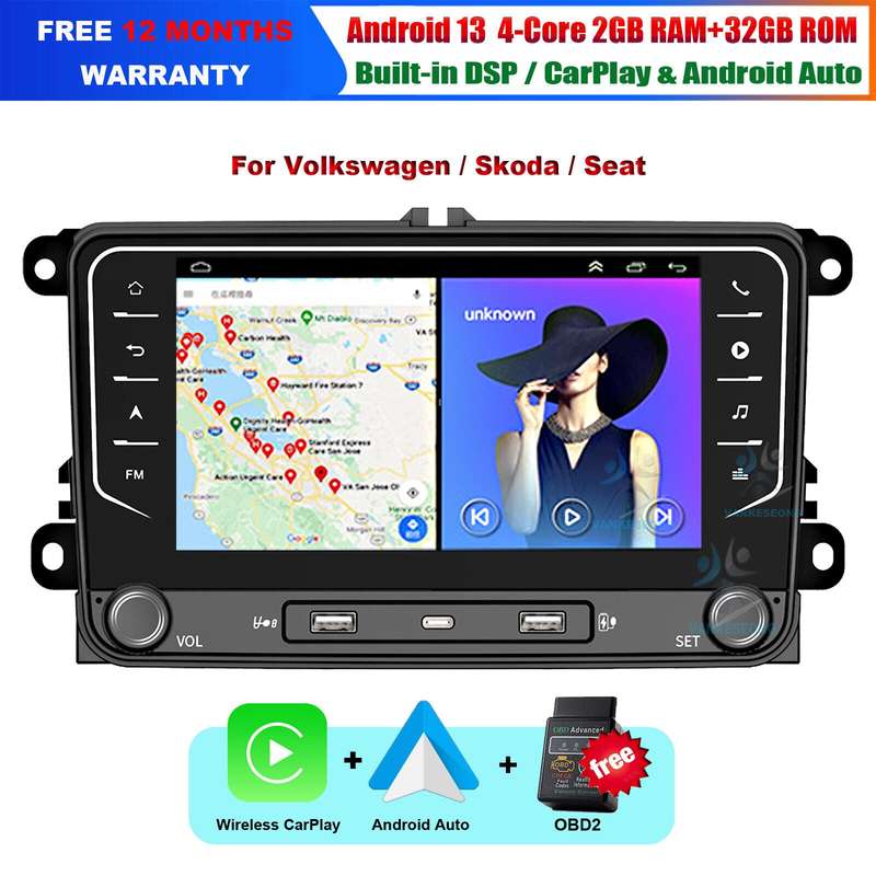 Android Auto CarPlay Radio GPS SatNav For VW Scirocco Mk3 Polo MK5 EOS Head Unit