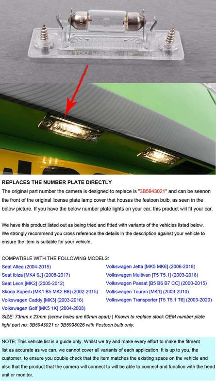 Wireless Reverse Camera For VW Passat B5 B6 B7 CC Jetta MK5 Number Plate Light