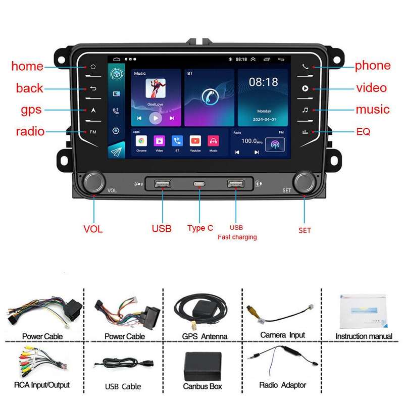 Android Auto CarPlay Autoradio GPS DAB For VW Touran Sharan Tiguan T5 Multivan