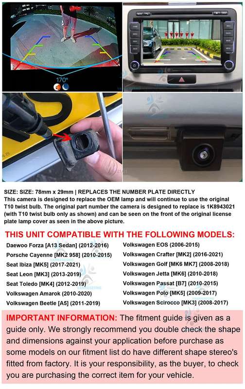 AHD Rear Reverse Camera For VW Eos Golf Mk6 Mk7 Passat B7 Number Plate Light fit