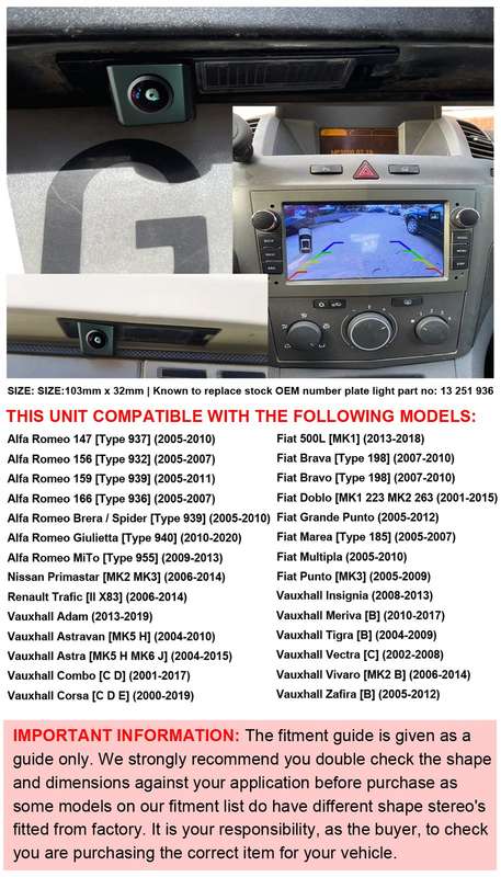 HD Rear View Camera For Opel Corsa C D E VXR SRi Adam Tigra