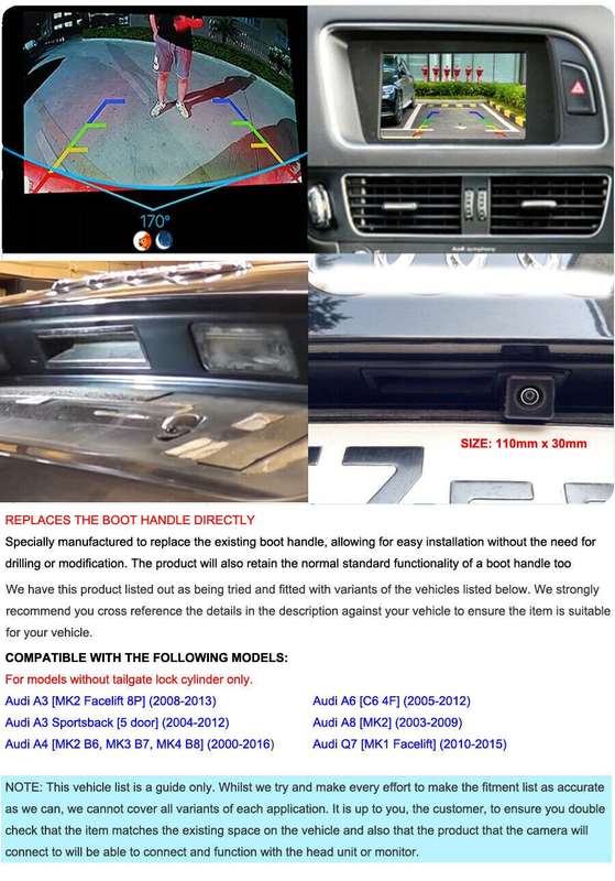 HD Auto Rear View Camera For Audi A4 MK2 B6 MK3 B7 MK4 B8 A6 C6 4F