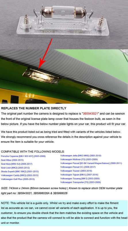 170° Auto Rear View Camera Einparkhilfe For Skoda Superb MK1 MK2 Seat Ibiza MK4