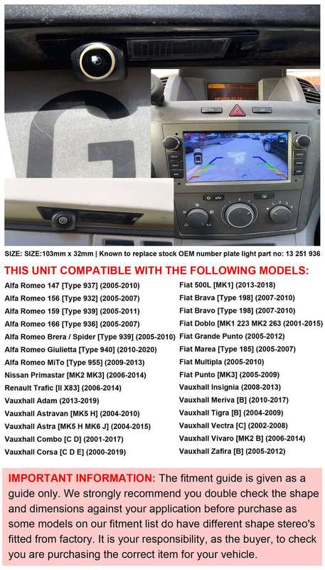 Car Reverse Camera For Vauxhall Zafira B Vivaro MK2 Number Plate Light AHD 1080P