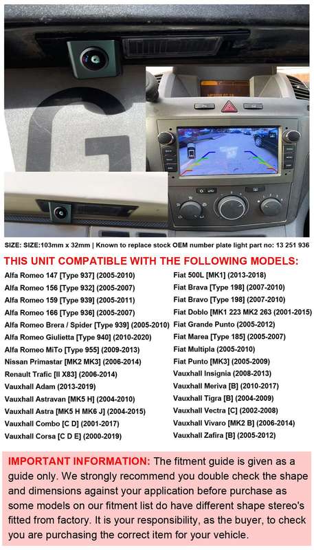Auto Rear View Camera For Opel Zafira B Vivaro MK2 Vectra C Tigra B