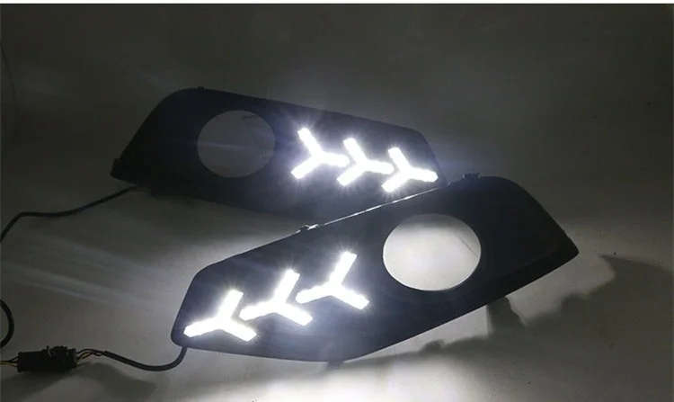 led drl daytime running light+fog light for Nissan Tiida 2016-2018 with yellow turn signals and b...