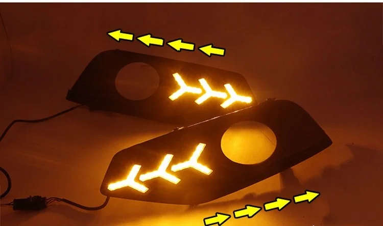 led drl daytime running light+fog light for Nissan Tiida 2016-2018 with yellow turn signals and b...