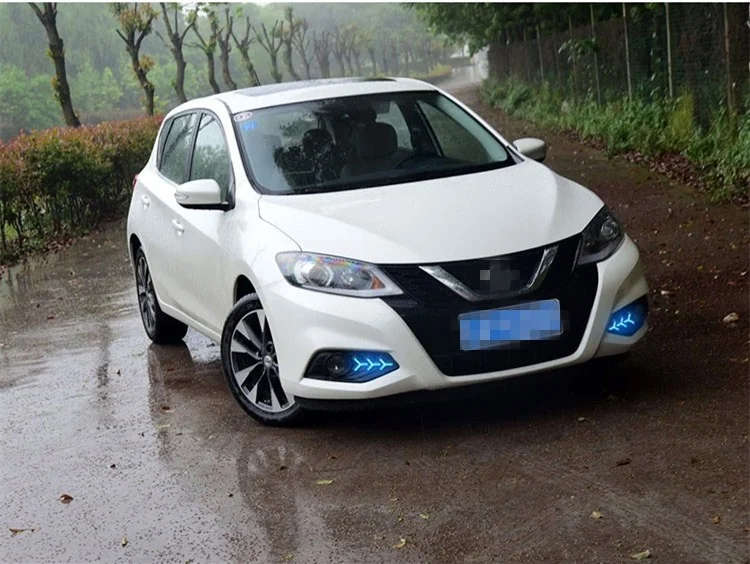 led drl daytime running light+fog light for Nissan Tiida 2016-2018 with yellow turn signals and b...
