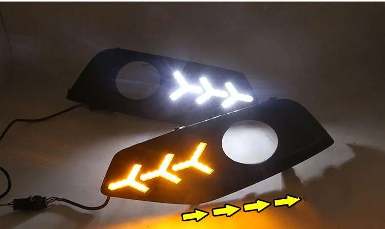 led drl daytime running light+fog light for Nissan Tiida 2016-2018 with yellow turn signals and b...