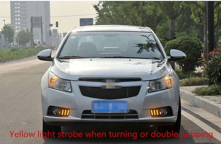 led drl daytime running light for Chevrolet cruze 2009-2014 with Dynamic moving yellow turn signa...