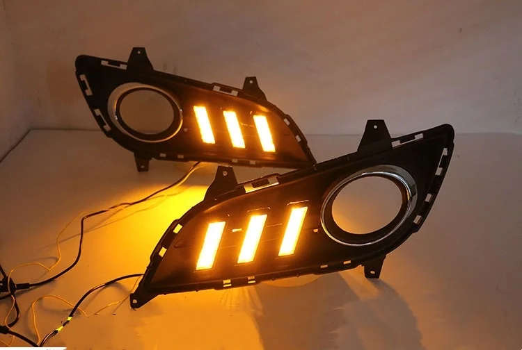 led drl daytime running light for Hyundai Elantra 2012-2016 with Dynamic moving yellow turn signa...