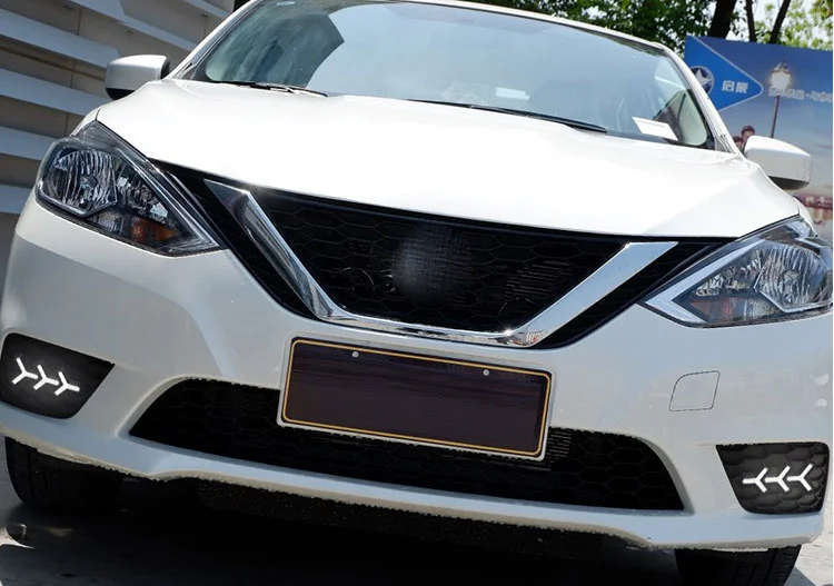 led drl daytime running light for Nissan Sylphy 2016-2018 with moving yellow turn signals and blu...