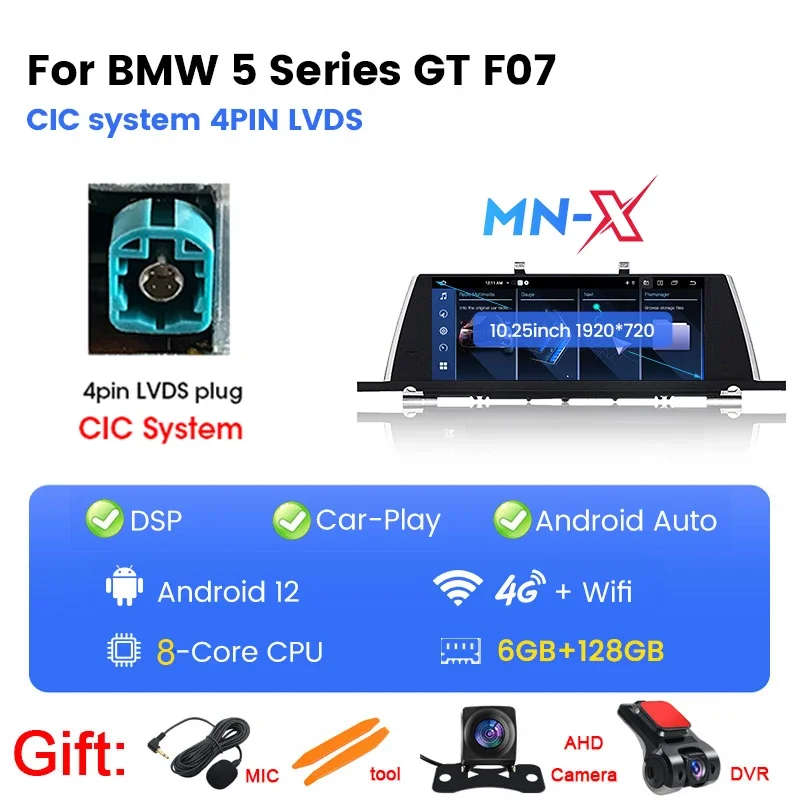 10.25" Android 13 for BMW 5 Series GT F07 2009-2016 CIC NBT System CarPlay Wireless Auto Stereo R...