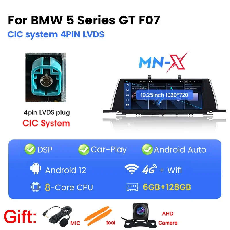 10.25" Android 13 for BMW 5 Series GT F07 2009-2016 CIC NBT System CarPlay Wireless Auto Stereo R...