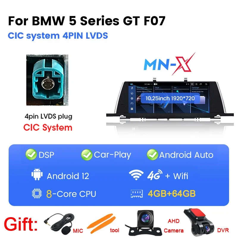 10.25" Android 13 for BMW 5 Series GT F07 2009-2016 CIC NBT System CarPlay Wireless Auto Stereo R...