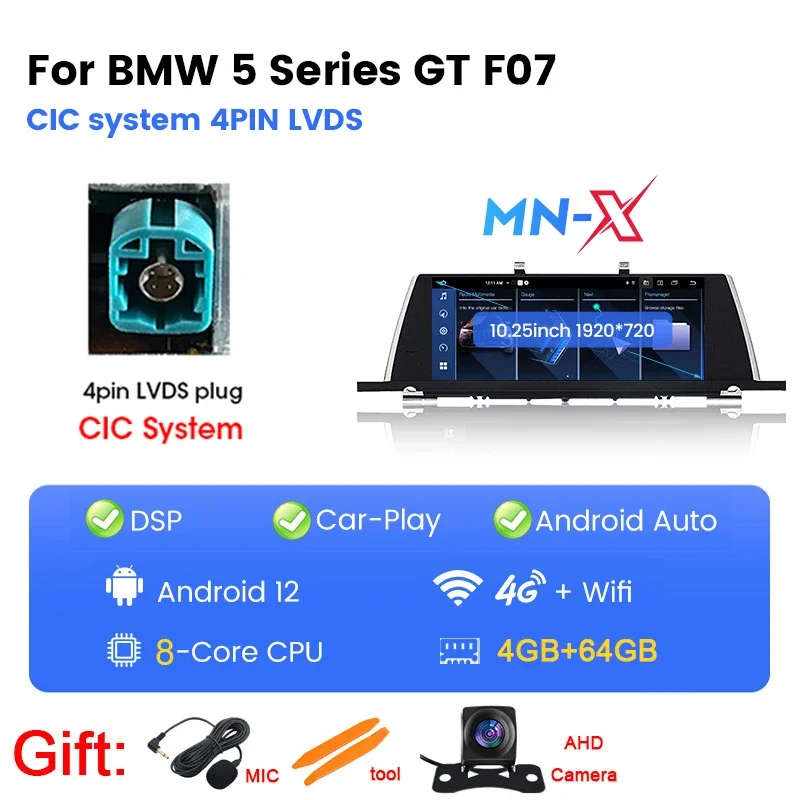 10.25" Android 13 for BMW 5 Series GT F07 2009-2016 CIC NBT System CarPlay Wireless Auto Stereo R...