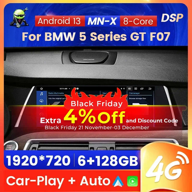 10.25" Android 13 for BMW 5 Series GT F07 2009-2016 CIC NBT System CarPlay Wireless Auto Stereo R...