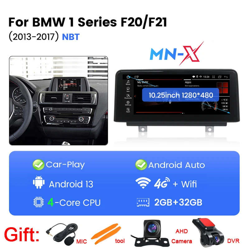 10.25" Android Wireless Carplay Multimedia Display Touch Screen for BMW 1/2/3/4 Series F20/F21/F2...