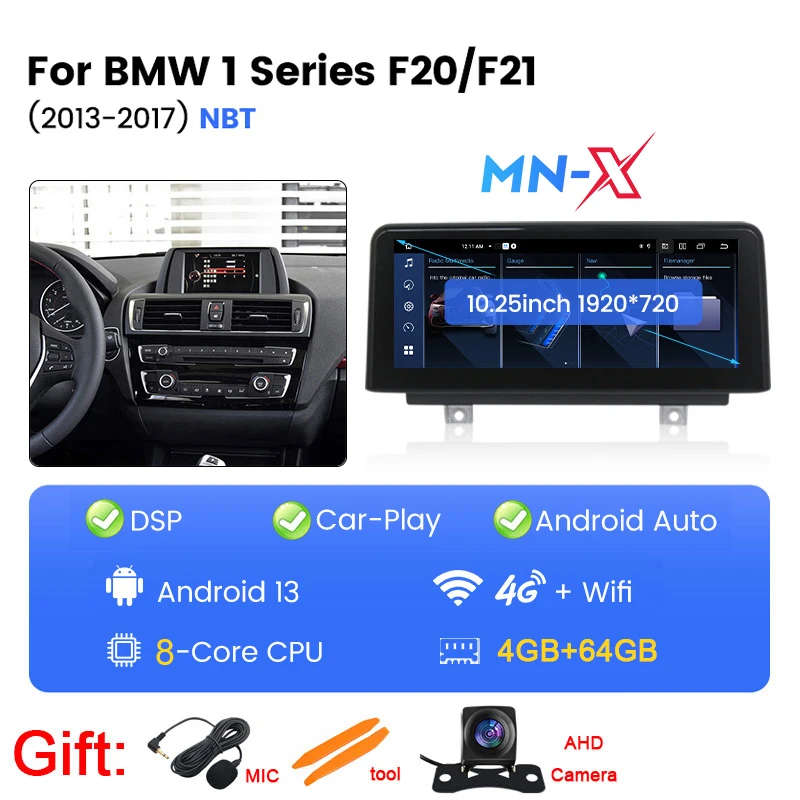 10.25" Android Wireless Carplay Multimedia Display Touch Screen for BMW 1/2/3/4 Series F20/F21/F2...