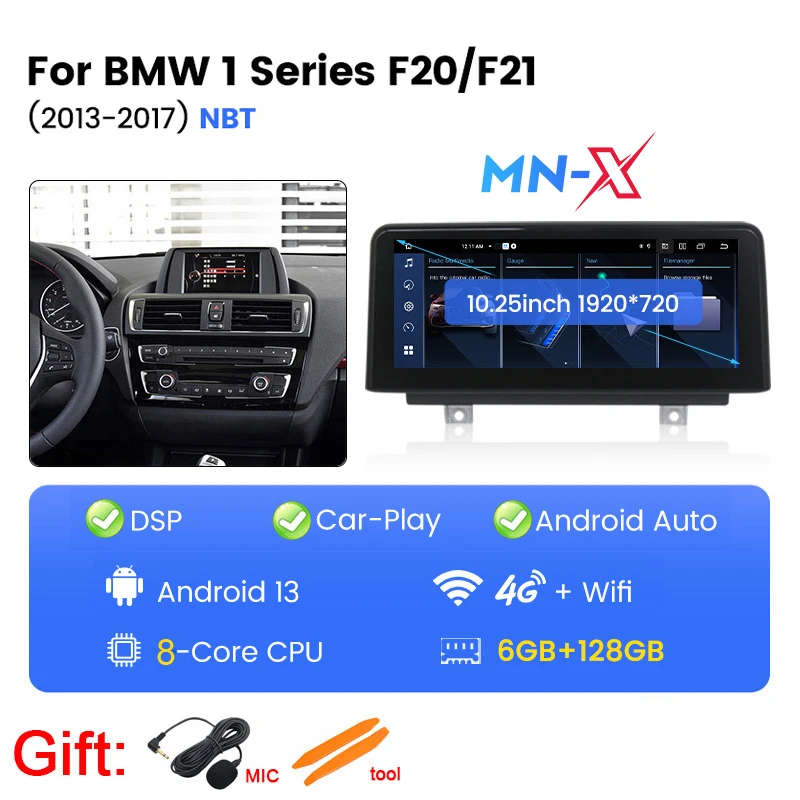 10.25" Android Wireless Carplay Multimedia Display Touch Screen for BMW 1/2/3/4 Series F20/F21/F2...