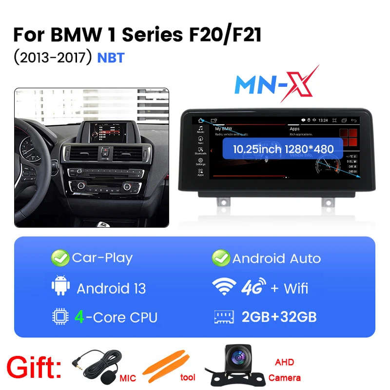 10.25" Android Wireless Carplay Multimedia Display Touch Screen for BMW 1/2/3/4 Series F20/F21/F2...