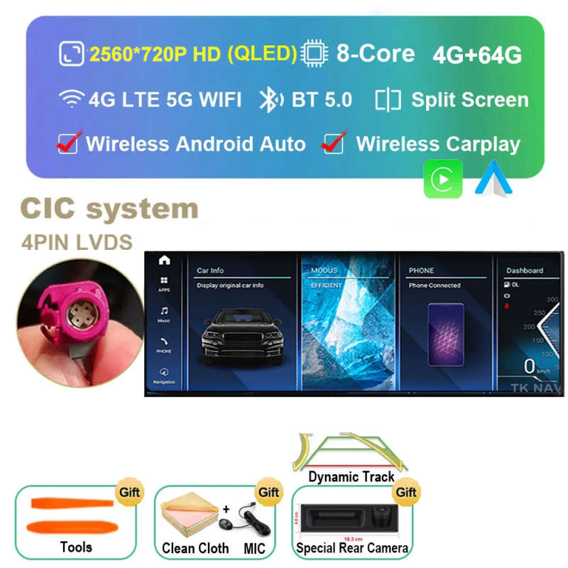 14.5" Android 13 Carplay Auto Car Multimedia QLED Display Screen For BMW E60 E61 E90  CIC CCC ID8...