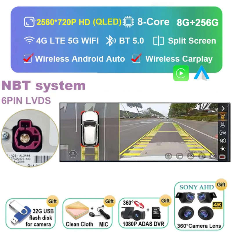 14.5" Android 13 Carplay Auto Car Multimedia QLED Display Screen For BMW E60 E61 E90  CIC CCC ID8...