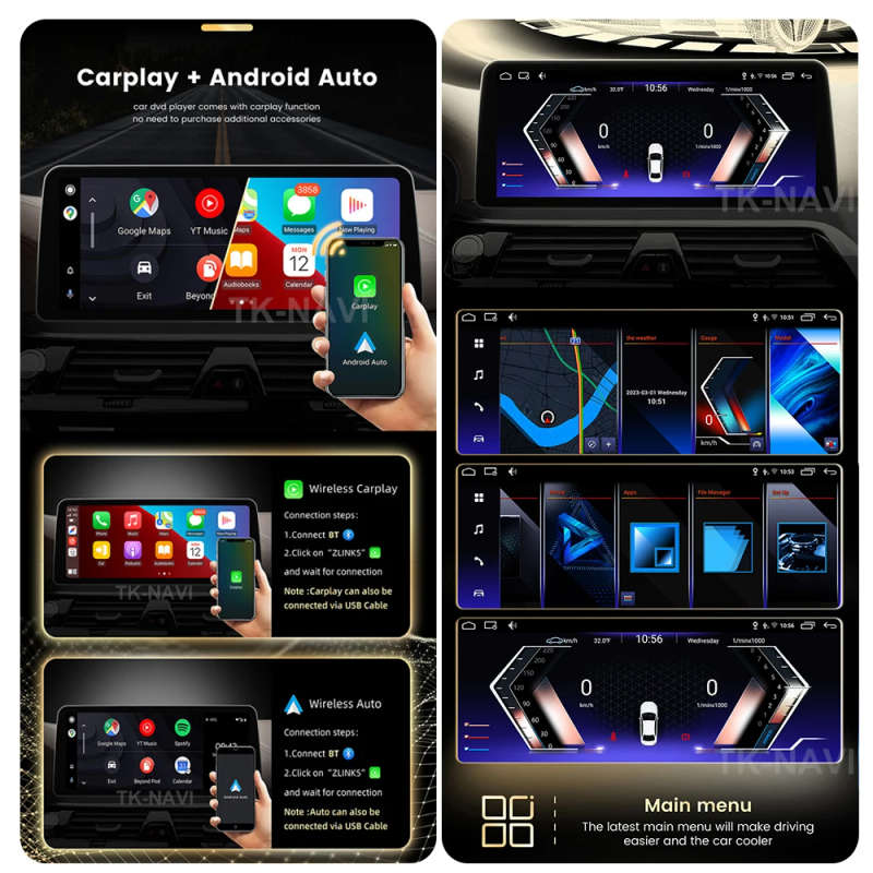 14.5" Android 13 Carplay Auto Car Multimedia QLED Display Screen For BMW E60 E61 E90  CIC CCC ID8...