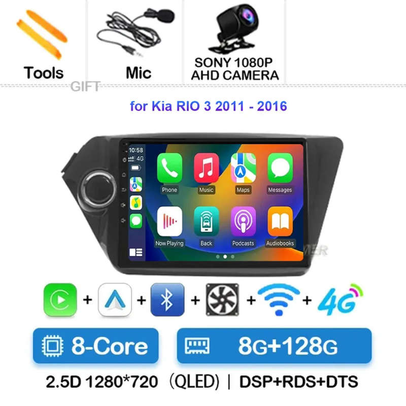 2 din Android 14 carplay Android auto Car radio multimedia player For Kia RIO3 4 Rio 2010- 2018 A...