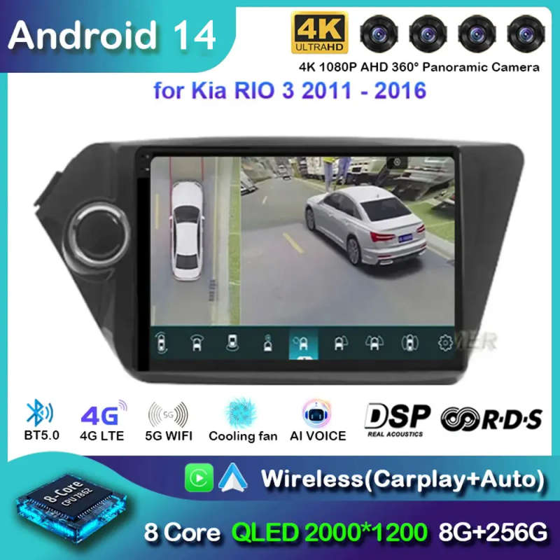 2 din Android 14 carplay Android auto Car radio multimedia player For Kia RIO3 4 Rio 2010- 2018 A...