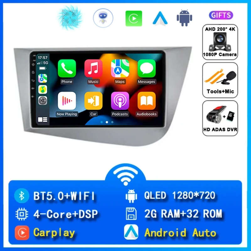 2Din Android 14 Car Radio For Seat Leon 2 MK2 2005 - 2012 Multimedia Video Player Carplay Stereo ...