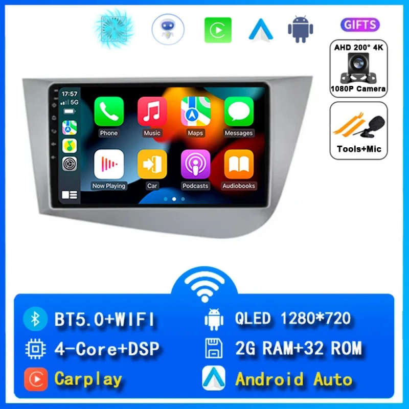 2Din Android 14 Car Radio For Seat Leon 2 MK2 2005 - 2012 Multimedia Video Player Carplay Stereo ...