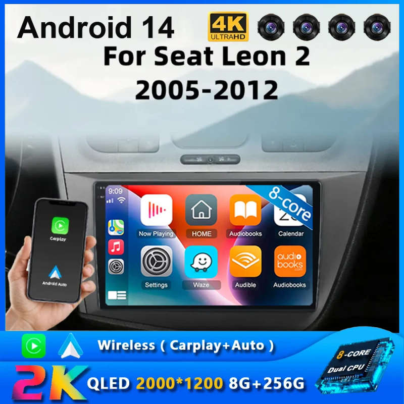 2Din Android 14 Car Radio For Seat Leon 2 MK2 2005 - 2012 Multimedia Video Player Carplay Stereo ...