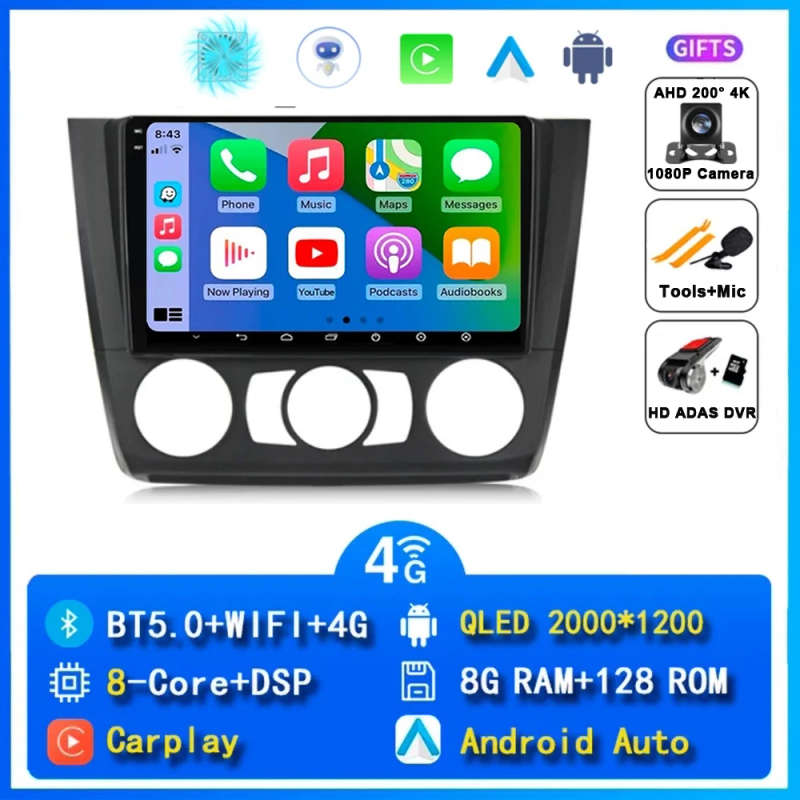 8G 128G Android 14 Car Radio Multimedia Player For BMW 1-Series 1 Series E88 E82 E81 E87 2004-201...
