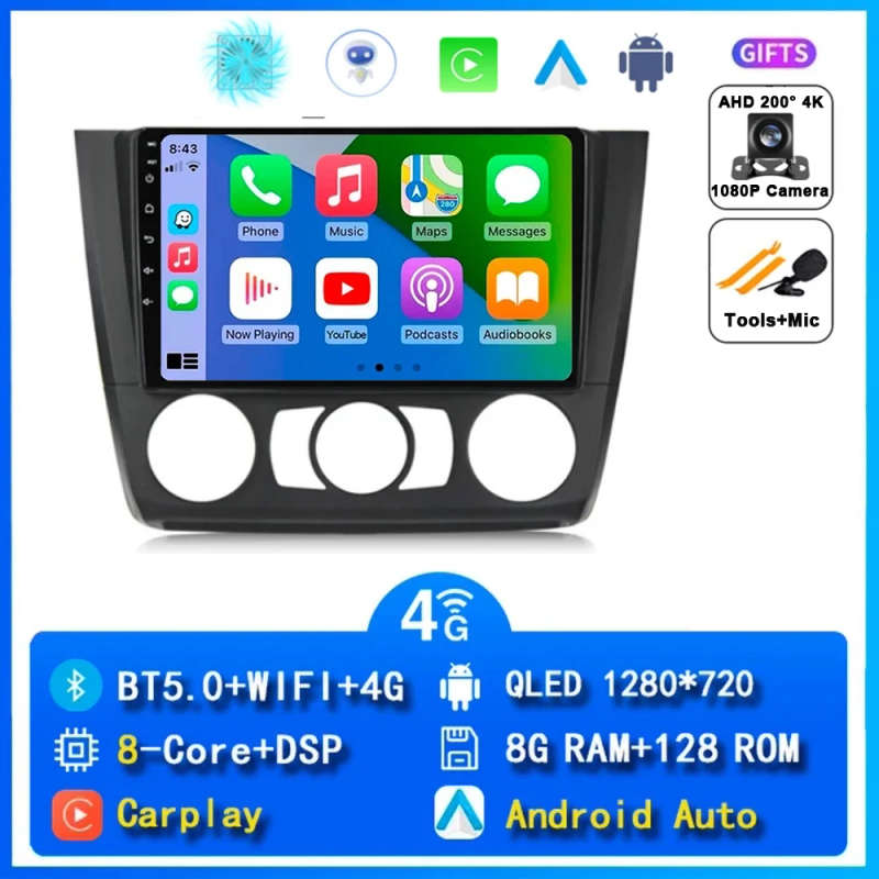 8G 128G Android 14 Car Radio Multimedia Player For BMW 1-Series 1 Series E88 E82 E81 E87 2004-201...