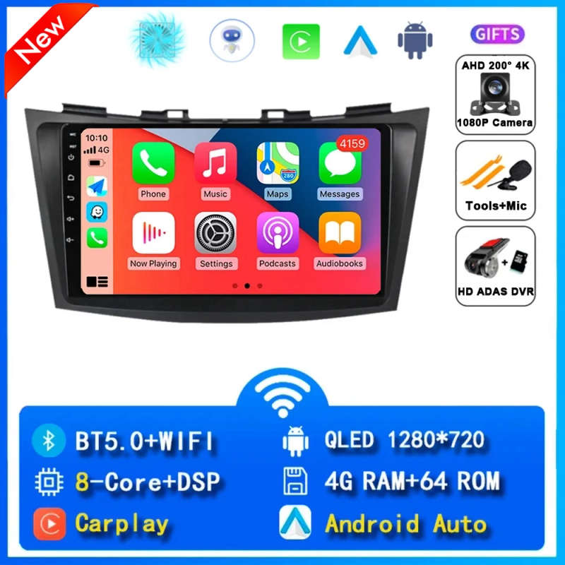 9" Android 14 Car Radio For Suzuki Swift 2003-2010 2 Din Carplay  Multimidia Video Player GPS Nav...