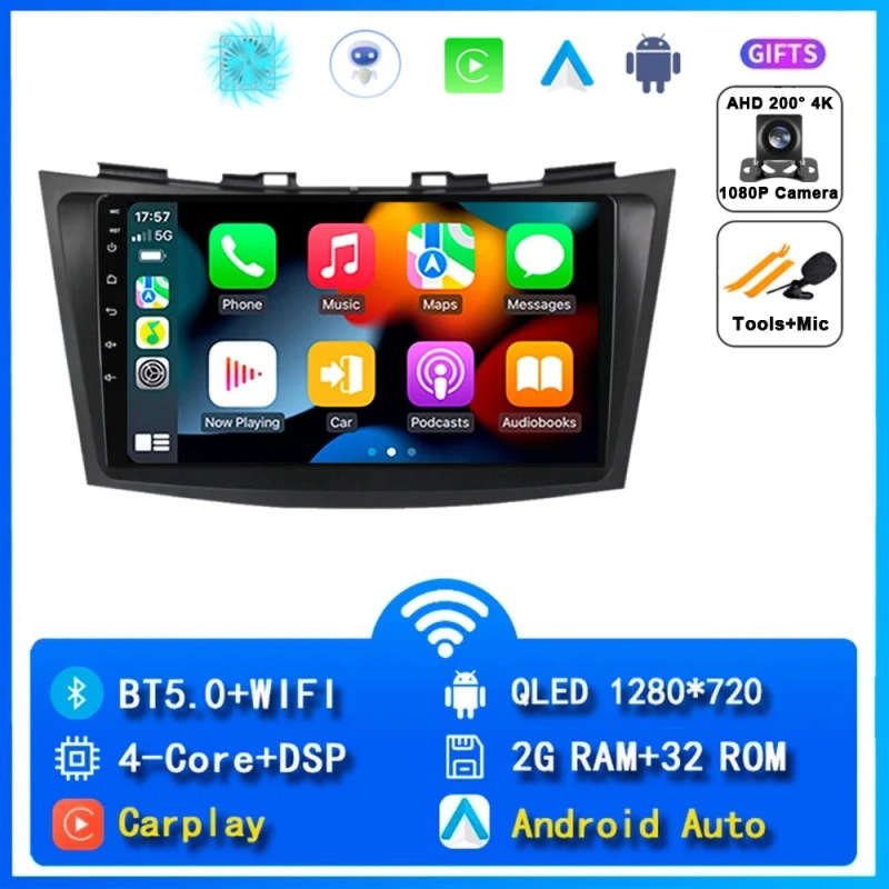 9" Android 14 Car Radio For Suzuki Swift 2003-2010 2 Din Carplay  Multimidia Video Player GPS Nav...