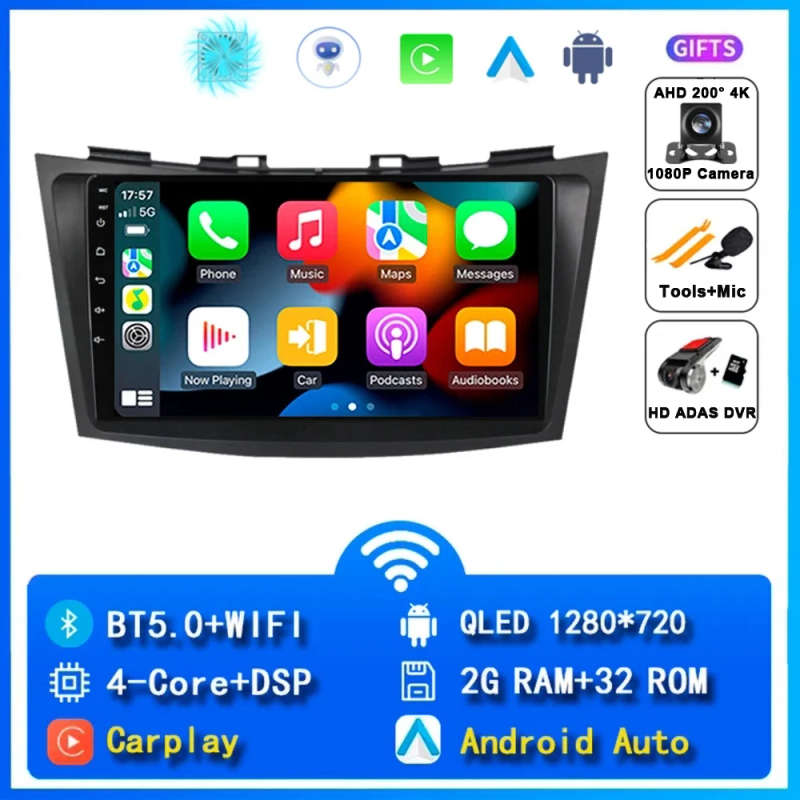 9" Android 14 Car Radio For Suzuki Swift 2003-2010 2 Din Carplay  Multimidia Video Player GPS Nav...
