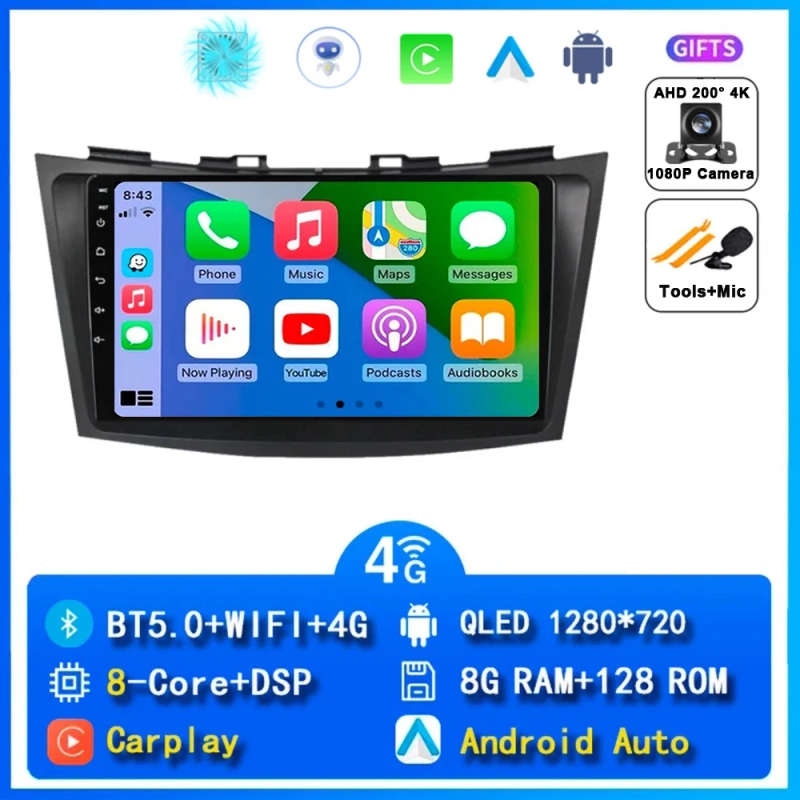 9" Android 14 Car Radio For Suzuki Swift 2003-2010 2 Din Carplay  Multimidia Video Player GPS Nav...