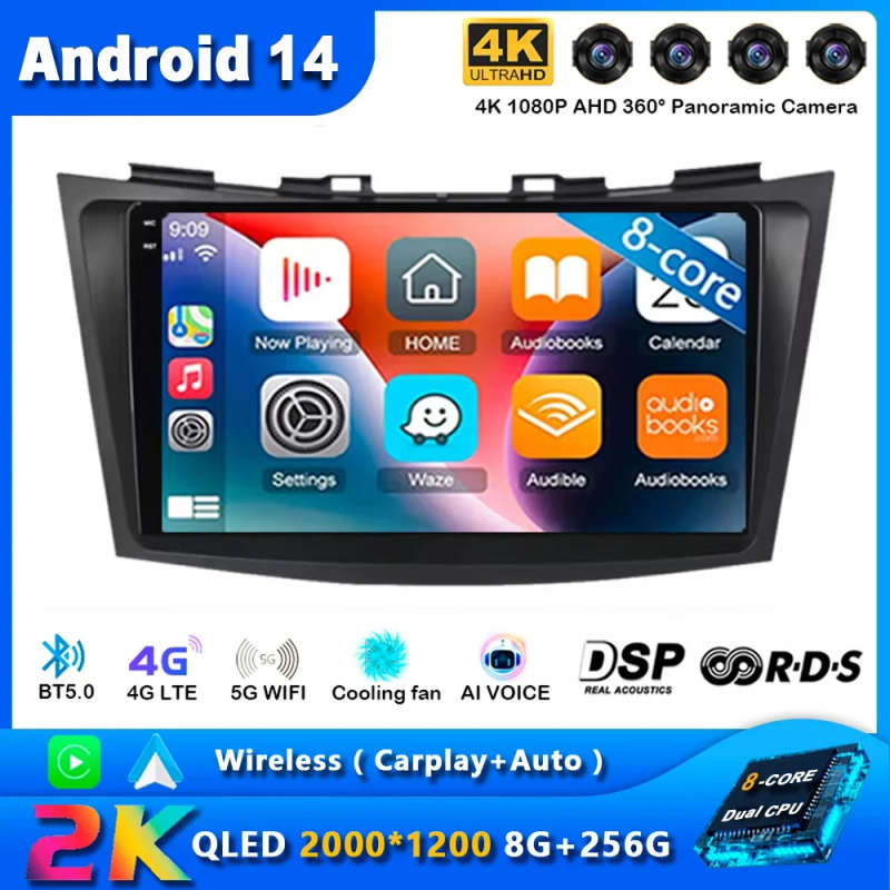 9" Android 14 Car Radio For Suzuki Swift 2003-2010 2 Din Carplay  Multimidia Video Player GPS Nav...